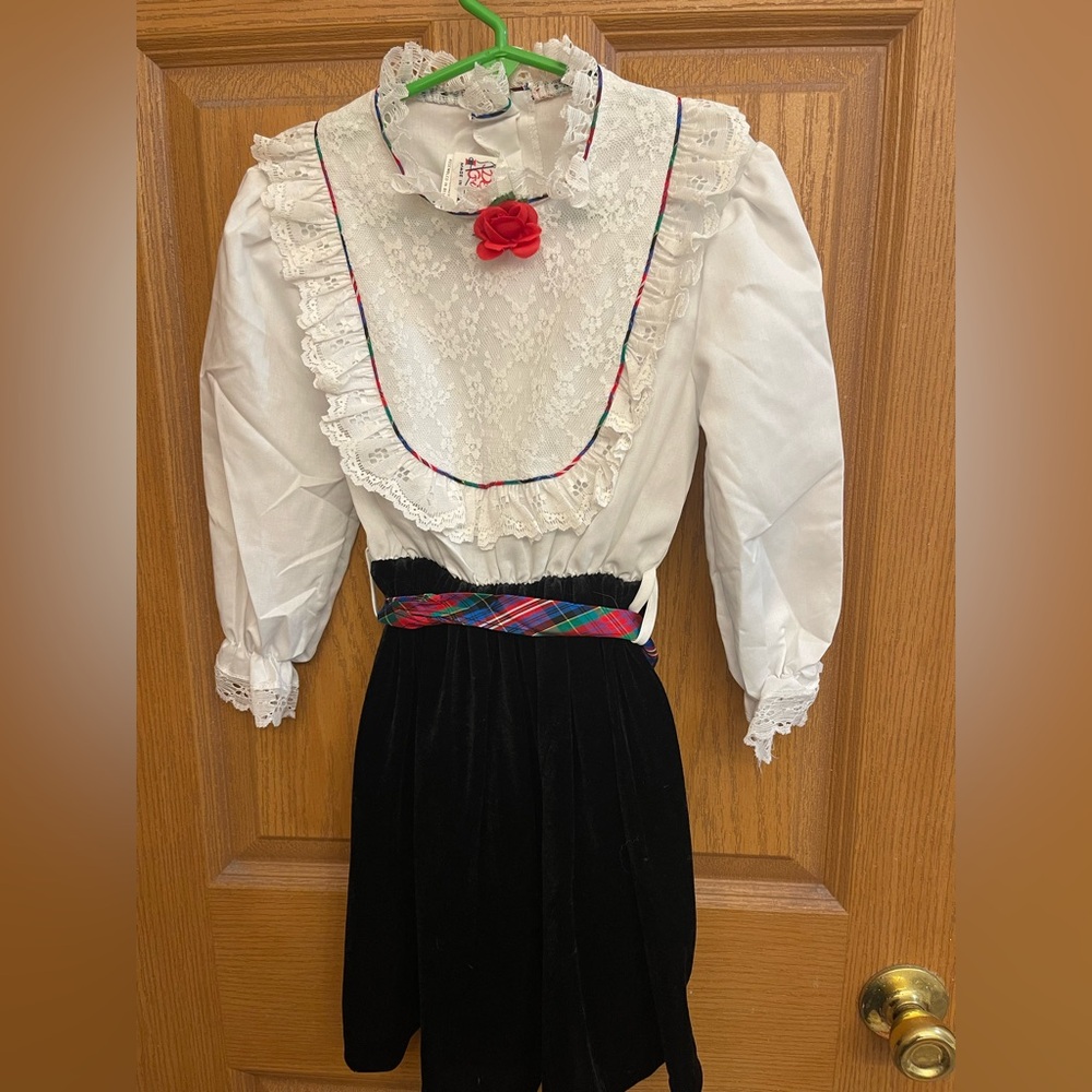 Vintage 90s Delta Girl White and Black Kids Dress with Red Accent